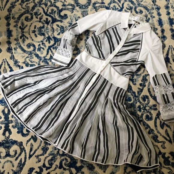 Zac Posen Organdy Stripe Black White Dress $1290! - Picture 10 of 14